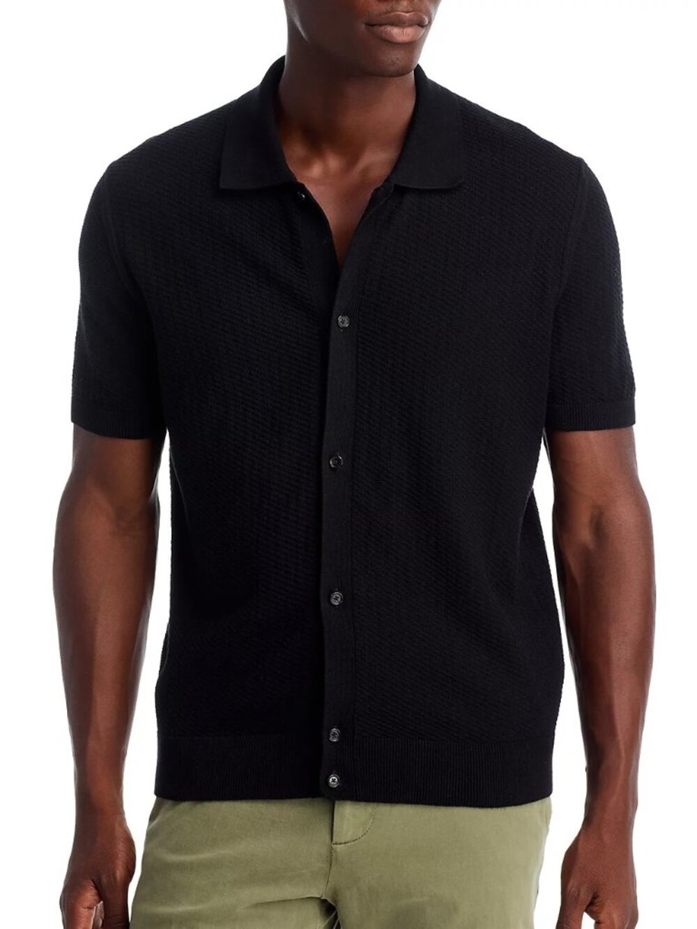 Hugo Boss Men's BOSS Iseppo Button Front Textured SS Sweater Shirt Cotton Black